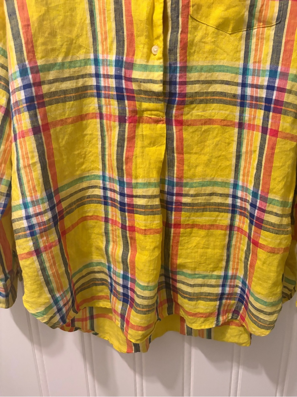 Lauren Ralph Lauren 100% Linen Vibrant Yellow Madras Plaid Tunic XL - Picture 2 of 11